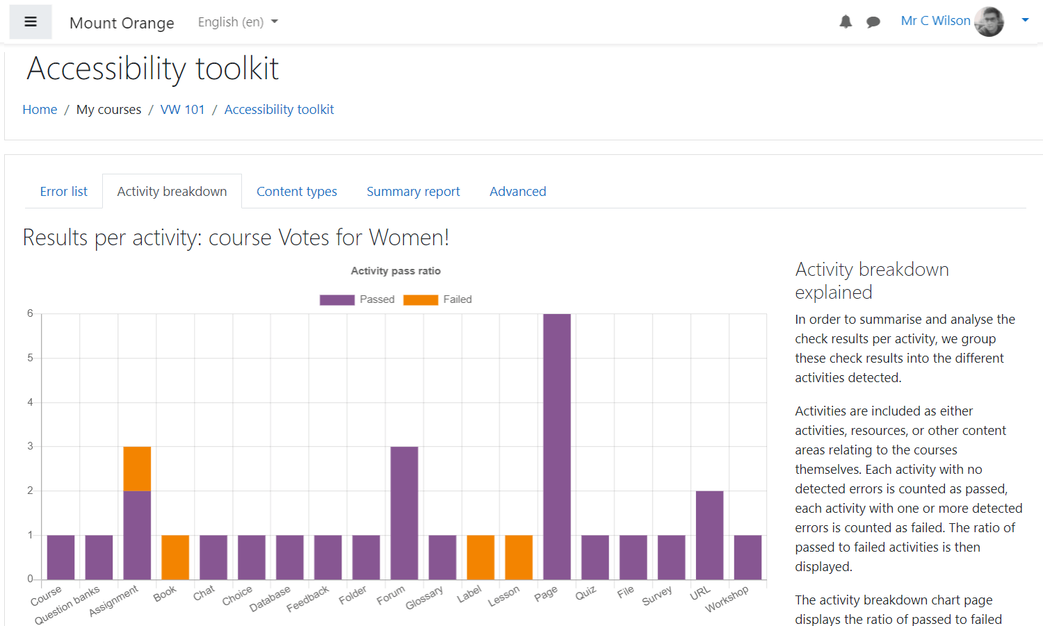 Moodle Accessibility checker