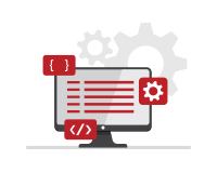 Computer monitor with open source coding and development icons