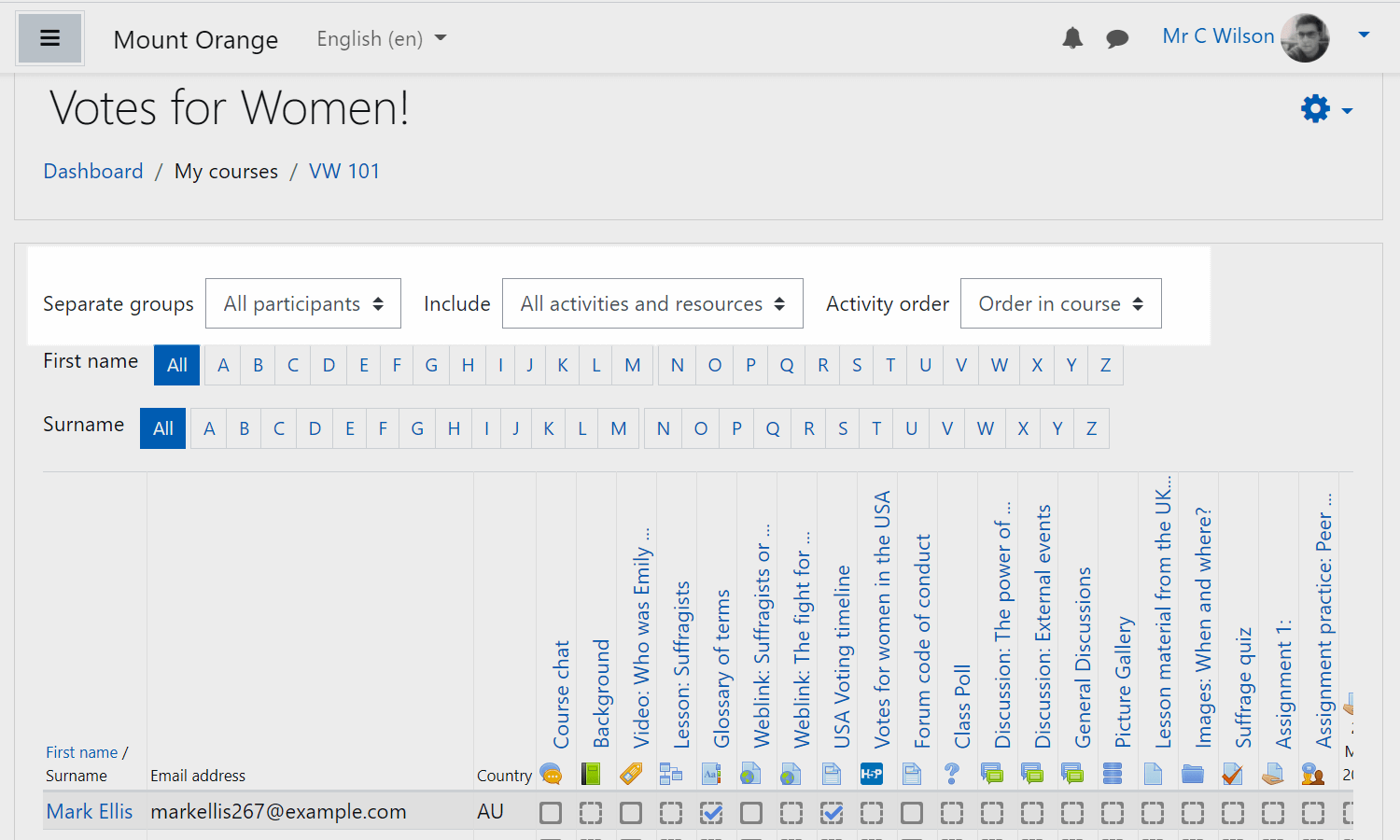 Moodle 3.11 Student Activity Completion Rerport