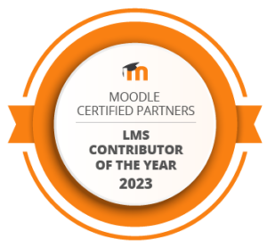 Badge from Moodle HQ that recognizes Catalyst IT as an LMS Contributor of the Year for 2023. 