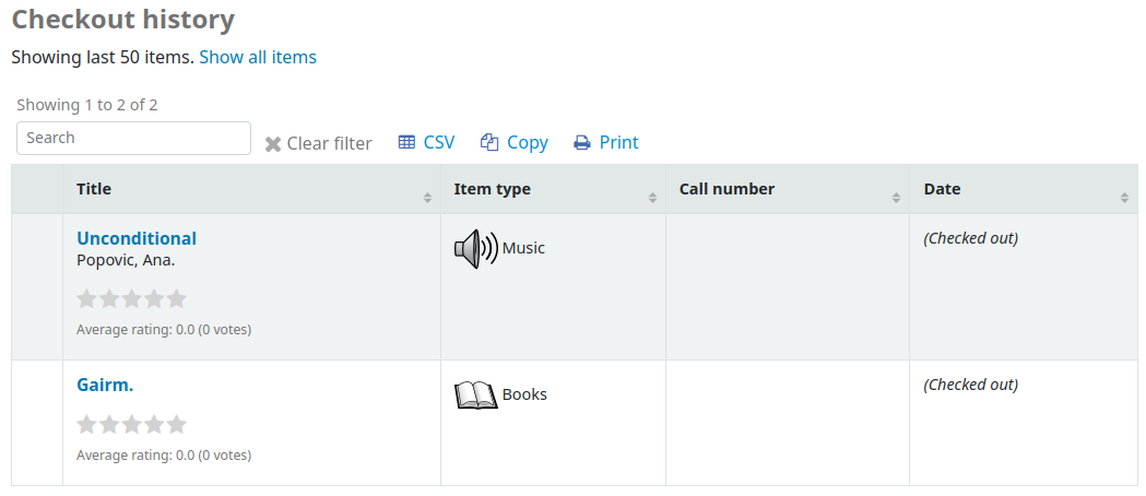 OPAC checkout record