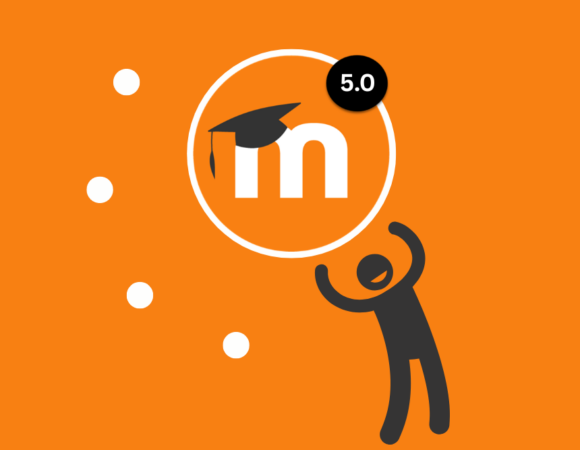 Decorative image. Moodle-branded image promoting the Moodle LMS 5.0