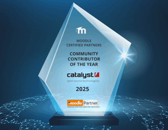 Trophy for the Community Contributor Award 2025, awarded by Moodle 