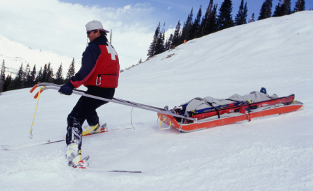 Ski patroller on the slopes.