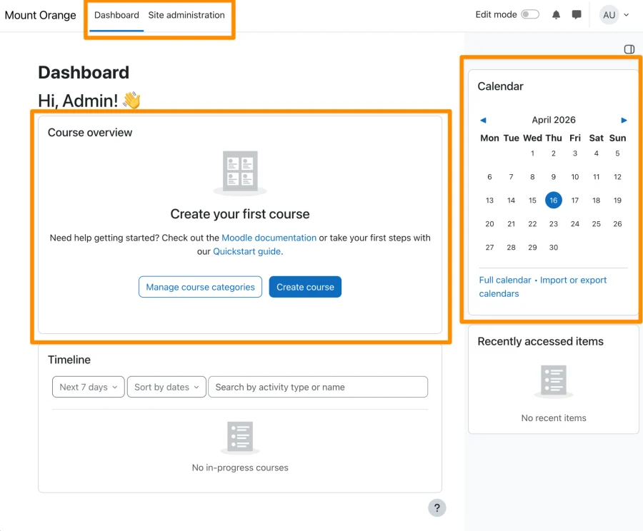 Moodle 5.2 new dashboard and calendar