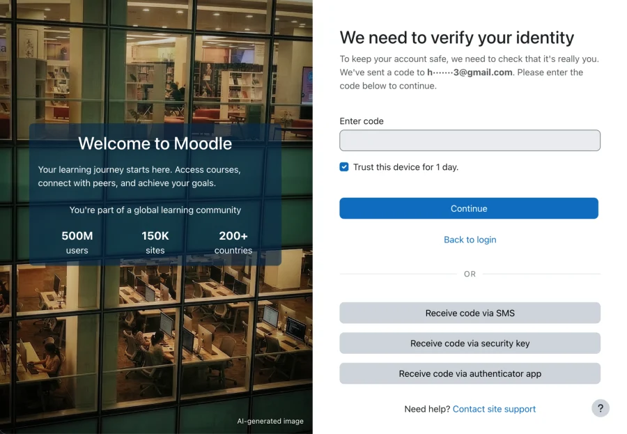 Login and multi-factor authentication page in Moodle 5.2