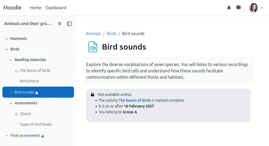 Restricted Activity's new look on Moodle 5.2