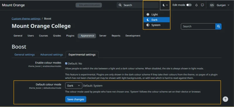 Dark Mode in Boost theme